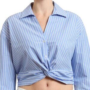 Stripe Twist Front Crop Button-Up Long Sleeve shirt. Large  US (12-14)